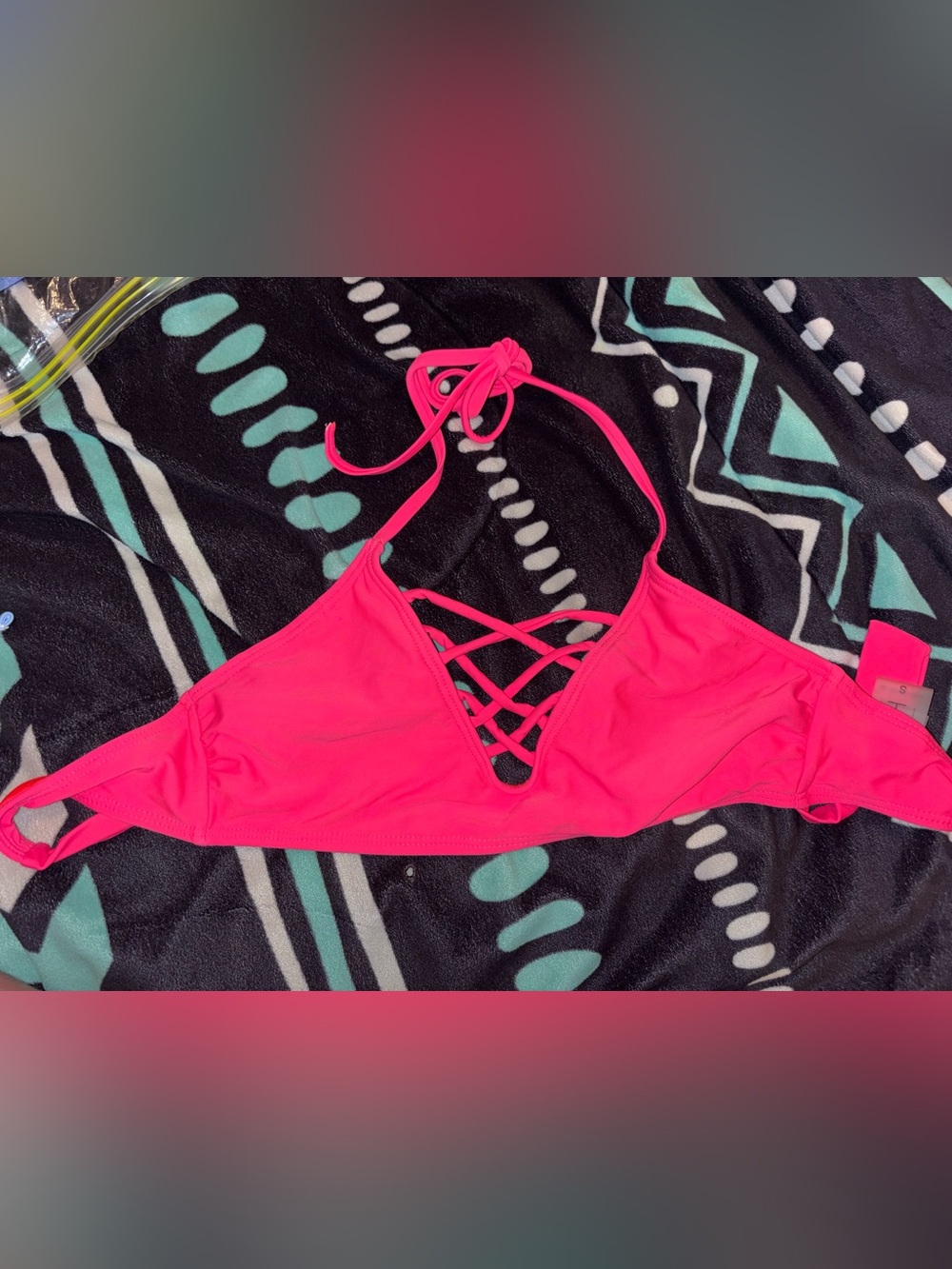 Pink Lace-Up Bikini Top
